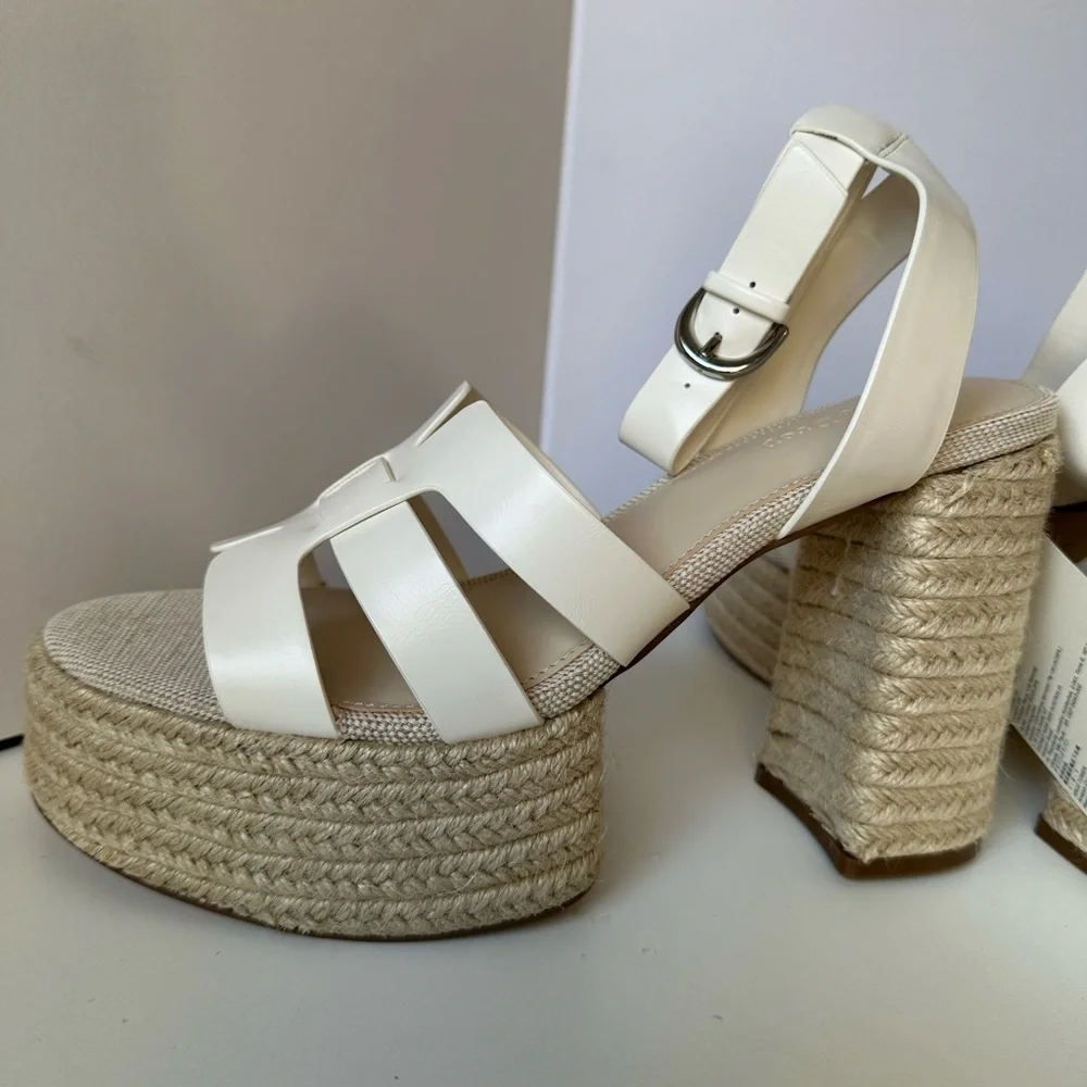 The Drop Platform Espadrille Heels Cream Strappy Sandals Size 10
